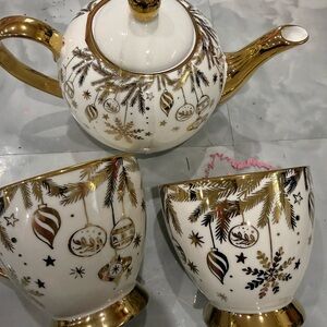 Elegant Gold and White Holiday Teapot Set